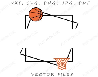 Basketball double square split frame with a basketball ball and basketball hoop with net, Download files for your next sport project