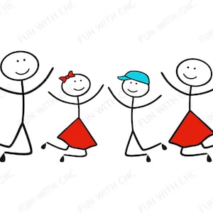 Stick people happy family illustration, Stick figure clipart, Stick kids doodle, Cartoon family, Gift idea, Svg, Png, Pdf, Jpf, Dxf files