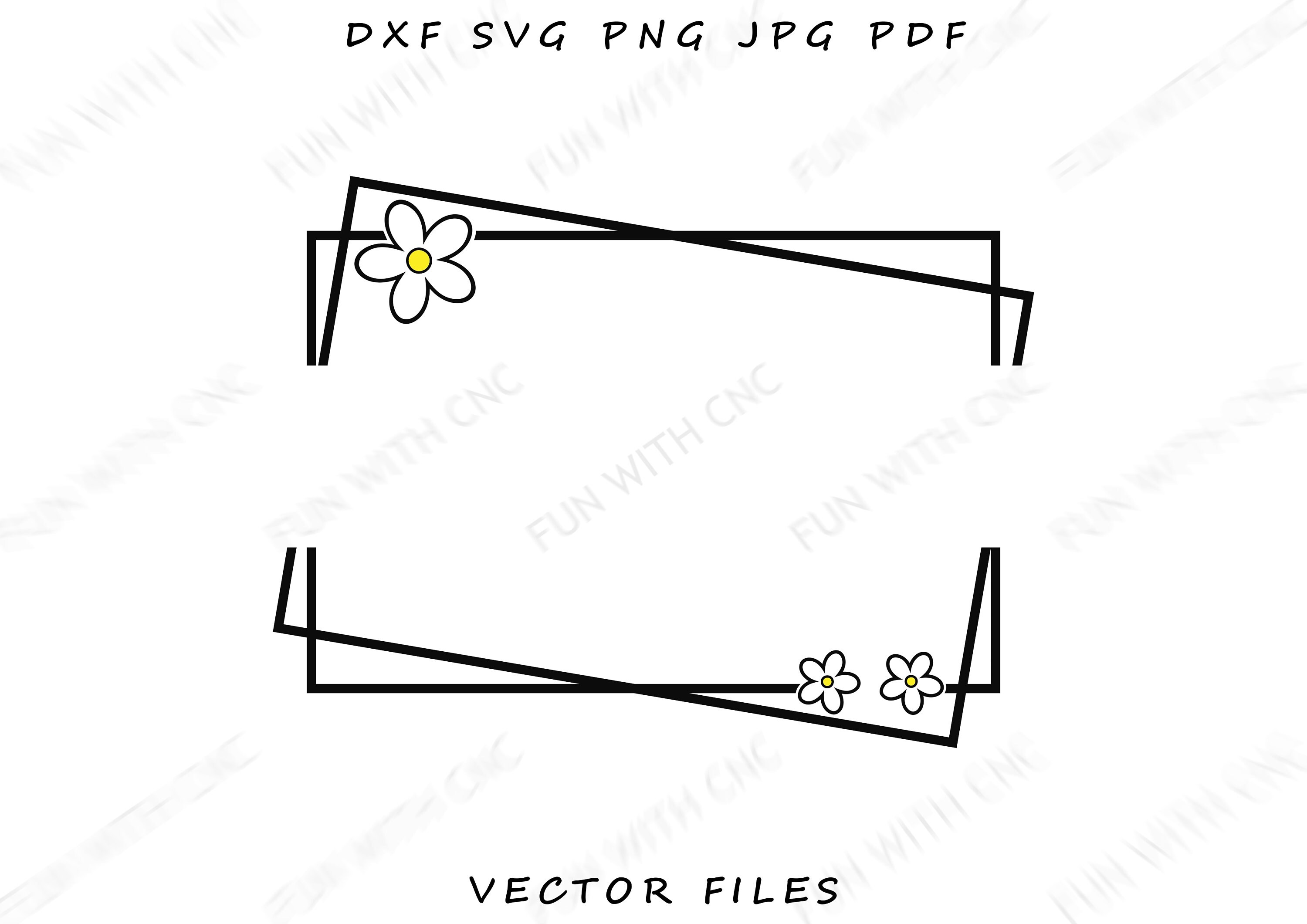 Rectangular Frame Dxf Rectangle and Double Rectangle Digital Frame With Daisy Flowers ...