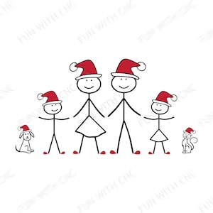 Stick Personen Weihnachten Familie Illustration, Familie Strichmännchen Download-Dateien, Inklusive Familie Clipart und jede Figur separat,
