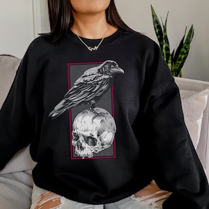 The Raven Edgar Allan Poe Unisex Sweatshirt, Crow and Skull Design Sweater, Literary Quote, Halloween, Dark Academia Gift Idea