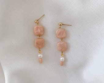 Glazed Rose Polymer Clay Earrings | Pearl earrings, statement earrings, bridesmaid gift, best friend gift, Mom Christmas gift, NYE earrings