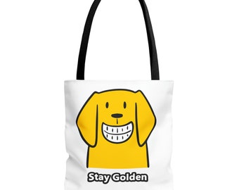 Stay Golden Tote Bag, smiley face tote, happy dog tote, funny carryall, colorful summer bag, funny beach tote,funny work tote,retriever gift