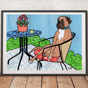 Boxer art print, Boxer dog art, boxer pet portrait,digital collage,folk art,dog breed art,funny boxer dog,whimsical pet portrait,Texipam Art