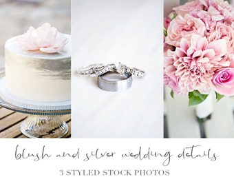 Hochzeit Stock Fotos Mini Suit, Kuchen, Ringe & Blumenstrauß, authentische Hochzeitsbilder