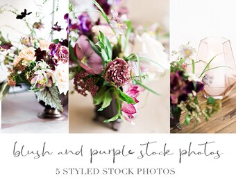 Hochzeit Blumen Tablescape Stock Fotos, lila rosa weiße Herzstück Bilder für Branding, Hochzeitswebsites