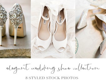 Hochzeitsschuh Stock Fotos, elegante Braut Detail flach gelegt, gesichtslose Bilder Branding, Hochzeitswebsites