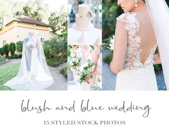 Blush & Blaue Hochzeit Stock Photos: Styled Business Branding (Digitaler Download)