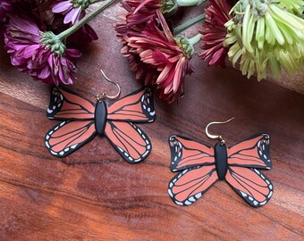 Monarch Butterfly Earrings | Handmade Polymer Clay Butterfly Jewelry | Boho Insect Clay Earrings | Gifts for her