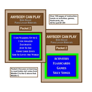 Anybody Can Play Bible Based Piano Lesson Materials; Piano lessons for all ages; Learn to read notes: Music activities and games