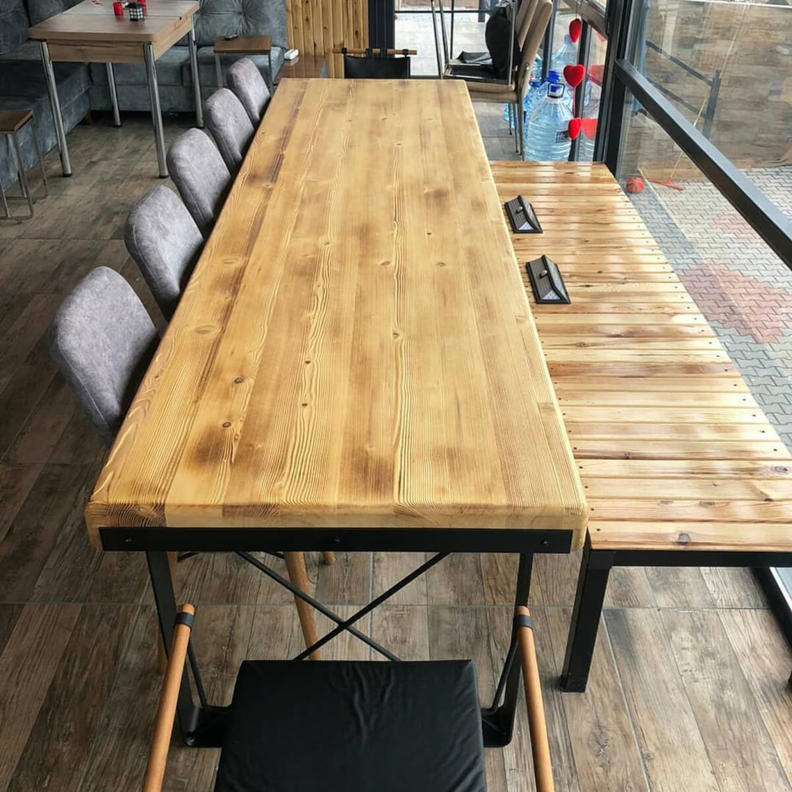 Reclaimed Dining Table Black Steel Metal Legs Chunky Etsy