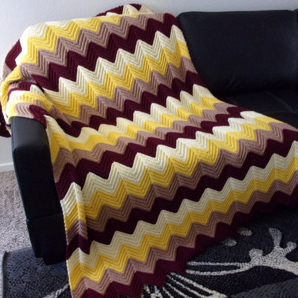 Ripple Afghan Crochet Pattern l Throw Afghan Pattern l Crochet Blanket Pattern l Easy Ripple Afghan Pattern