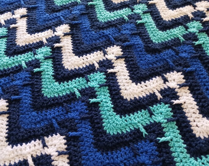 Handmade Afghan Blanket I Crochet Throw Afghan I Ripple Afghan Blanket
