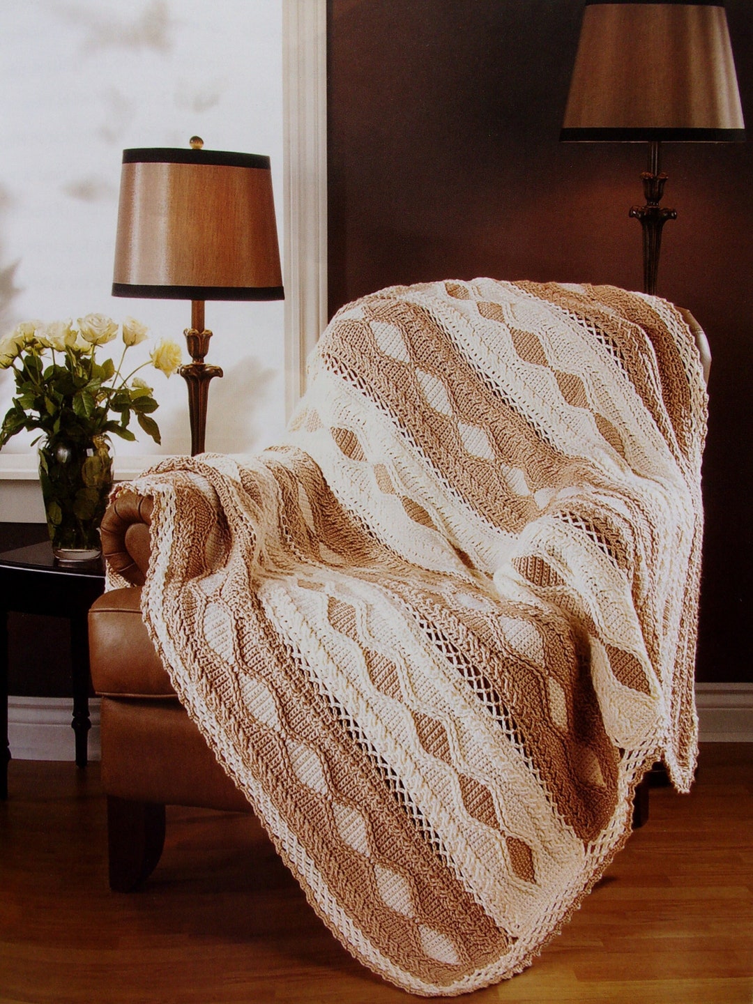Coffee & Cream Diamonds Throw Crochet Pattern L Throw Afghan Pattern L Crochet Blanket Pattern