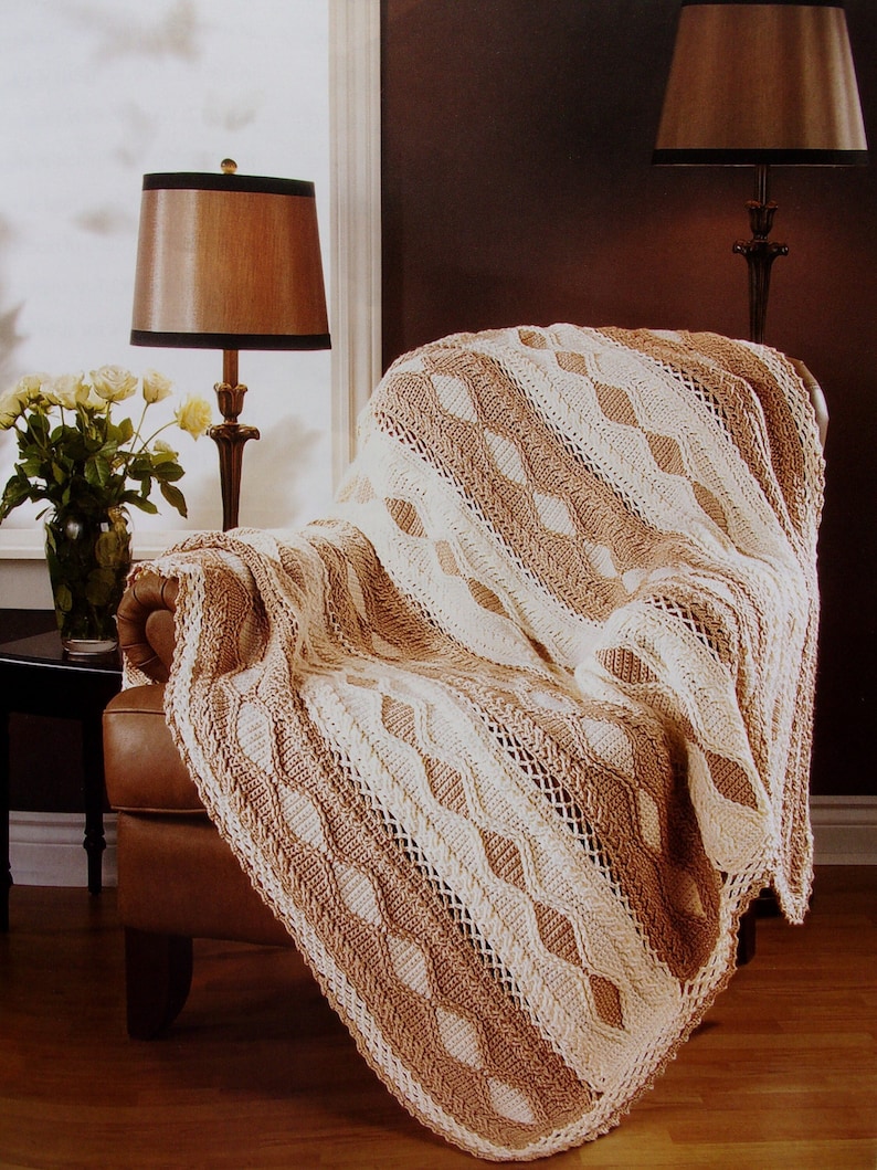 Coffee & Cream Diamonds Throw Crochet Pattern l Throw Afghan Pattern l Crochet Blanket Pattern image 1