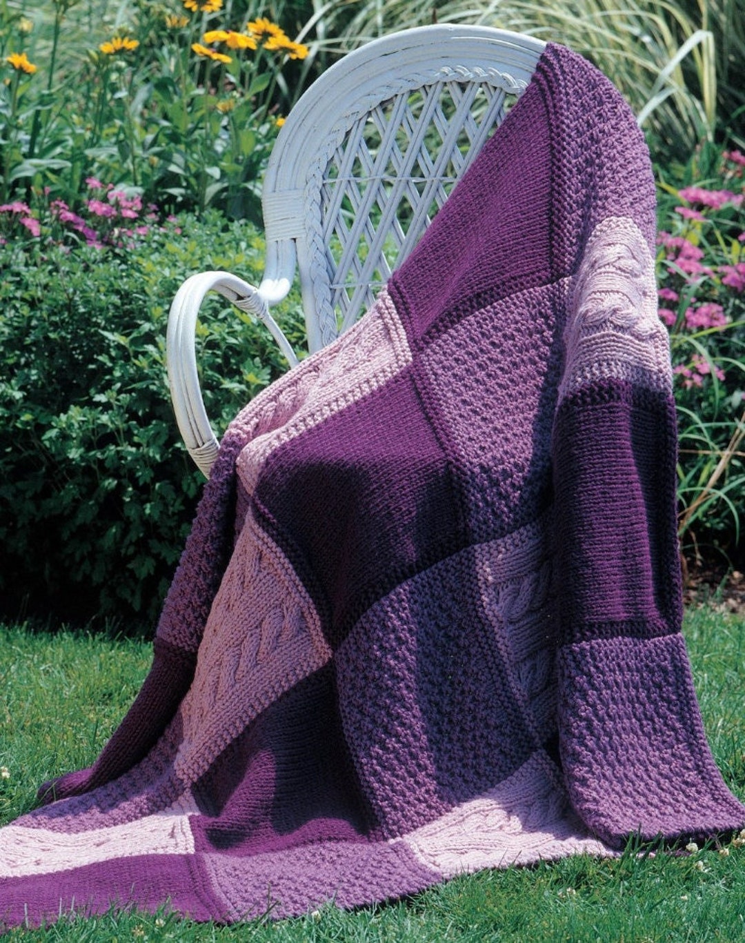 Patchwork Trio Afghan Knit Pattern L Throw Afghan Pattern L Knit Blanket Pattern L Easy Afghan Pattern