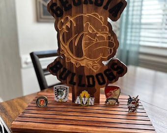 Personalized Hard Wood Georgia Bulldogs Challenge Coin Display Stand