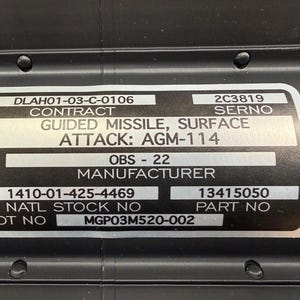 AGM-114 Hellfire Missile ID Tag Stickers: Replica Label/ Sticker ...