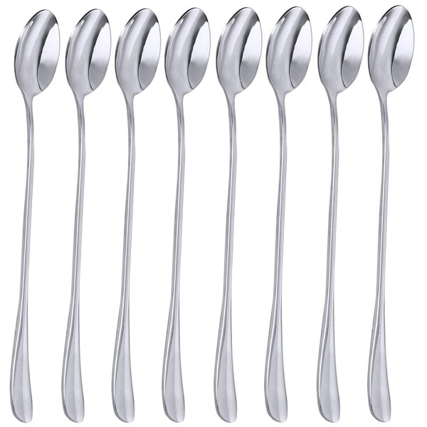 12 cucharas agitadoras de mango largo, juego de 12 cucharas mezcladoras de acero inoxidable para té helado, café, cóctel, batido, bebida fría