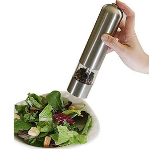 Electric Salt or Pepper Mill  with  LED Light – Battery Operated