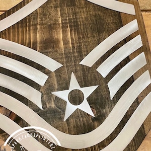 Rustic Wood and Metal Air Force Military Rank Stripes Wall Plaque ~ Free Shipping