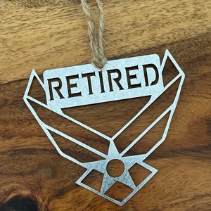 Steel Retired Air Force Wings Ornament ~ Metal