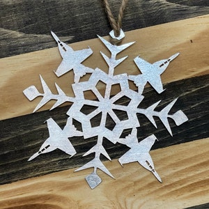 Steel Navy F18E Super Hornet Snowflake Ornament ~ Metal