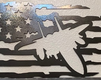Steel Tattered American Flag with F15 Aircraft Design