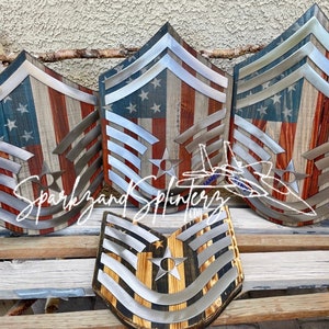 Metal and Wood Air Force Military Rank Stripes Wall Plaque ~ Free Shipping ~ Thin Red Line and Thin Blue Line Available also