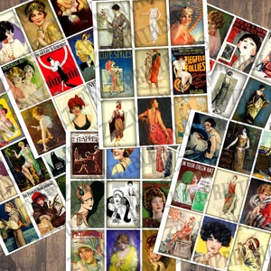 Könnte beinhalten: Eine Collage aus Vintage-Magazin-Covern mit Frauen in verschiedenen Posen und Kleidungsstilen. Die Cover zeigen Titel wie "Elite Styles", "The Flapper", "In Your Green Hat" und "Kiss My Blues Away".