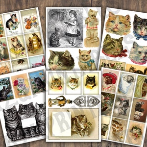 Vintage Cats / Instant Digital Download / Cat Scrapbook Junk Journal / Antique Ephemera  / ATC Fussy Cuts / Collage Sheets