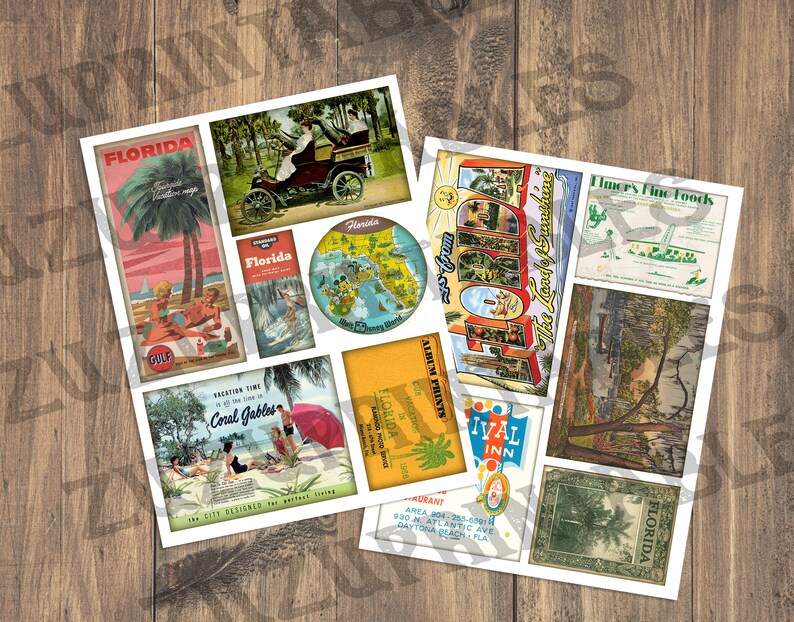 Images Instant Digital Download Retro FL Collage Sheets Shabby Junk Journal Kit Antique Scrapbook Vintage FLORIDA Ephemera 50