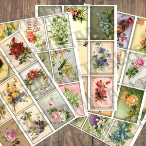 2.5x3.5 Scrapbooking Cards / Victorian Flowers / Vintage Botanical / Instant Digital Download / ACEO ATC / Junk Journal / Collage Sheets