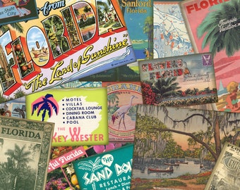 DIGITAL DOWNLOAD / Vintage Florida Ephemera / 50+ Images / Retro FL Collage Sheets / Shabby Junk Journal Kit / Antique Scrapbook