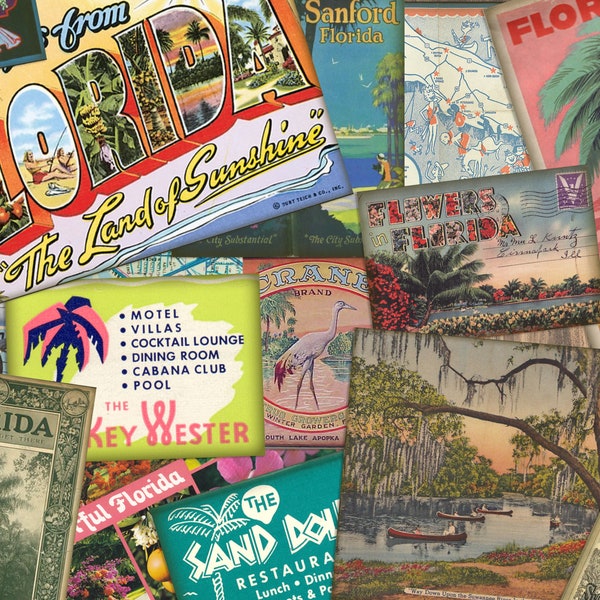 Vintage FLORIDA Ephemera / 50+ Images / Instant Digital Download / Retro FL Collage Sheets / Shabby Junk Journal Kit / Antique Scrapbook