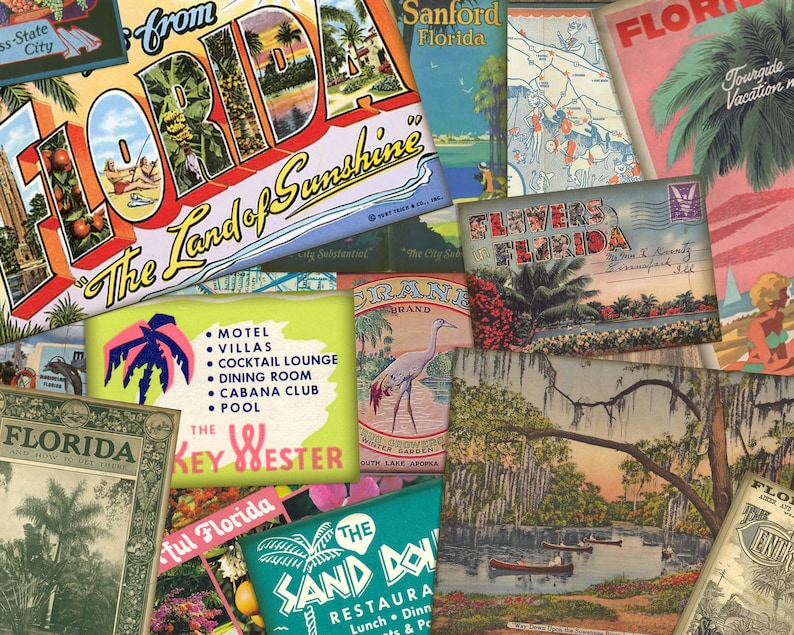 Images Instant Digital Download Retro FL Collage Sheets Shabby Junk Journal Kit Antique Scrapbook Vintage FLORIDA Ephemera 50