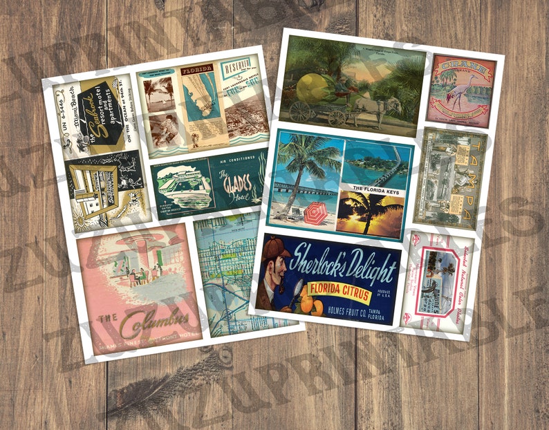 Images Instant Digital Download Retro FL Collage Sheets Shabby Junk Journal Kit Antique Scrapbook Vintage FLORIDA Ephemera 50