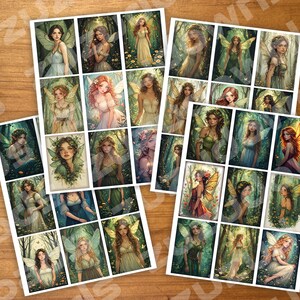 Könnte beinhalten: Blätter mit Aufklebern zum Thema Feen, die verschiedene Illustrationen von Feen mit Flügeln in einer Waldkulisse zeigen. Die Aufkleber zeigen Feen in verschiedenen Kleidern und Posen, mit einem weichen Aquarellstil und einer Vielzahl von Farben.