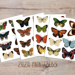 4 Sheets of Vintage Butterflies / Collage Printable / Fussy Cut / Junk Journal / DIgital Download