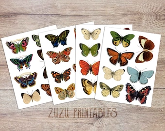 DIGITAL DOWNLOAD / 4 Sheets of Vintage Butterflies / Collage Printable / Fussy Cut / Junk Journal