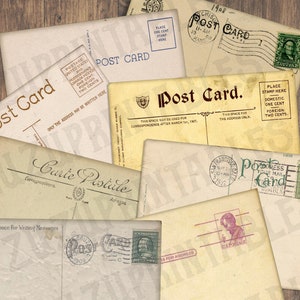 Antique Postcards / Instant Digital Download / Retro Ephemera / 8 Blank Postcards / Shabby Scrapbook Collage / Junk Journal Sheets