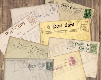 DIGITAL DOWNLOAD / Antique Postcards / Retro Ephemera / 8 Blank Postcards / Shabby Scrapbook Collage / Junk Journal Sheets