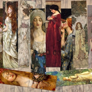 10 drukowanych zakładek do książek księżniczek / Natychmiastowe pobieranie cyfrowe / Styl antyczny vintage / Prerafaelita / Sztuka romantyczna / Fantazja