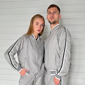 Conjunto de chándal de tartán de pareja a juego, el chándal de caballeros, tartán de caballeros, chándal de tartán, chándal a cuadros, conjunto de chándal de pareja