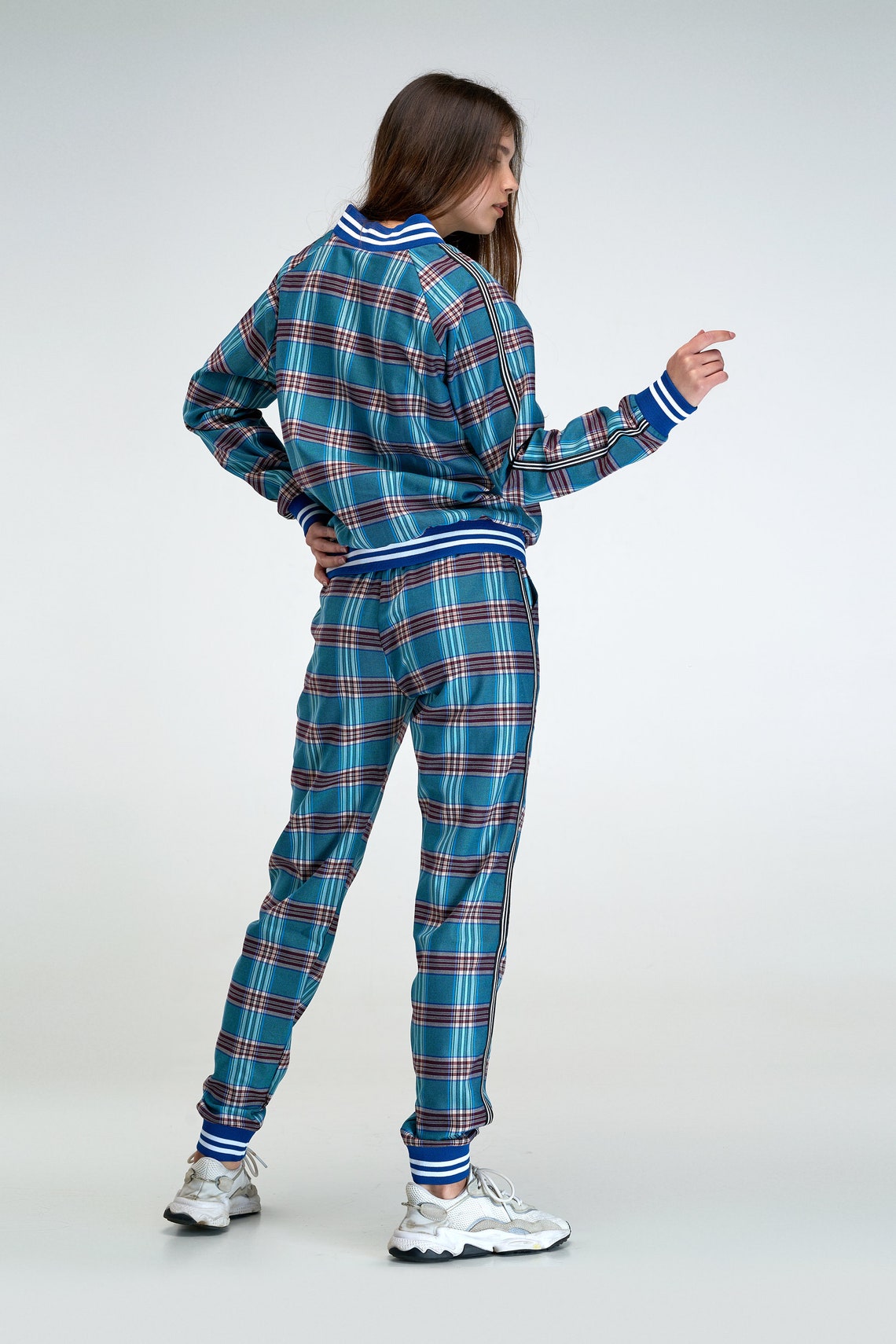 Women's Tartan Tracksuit Women Sport Suit Check Plaid Etsy