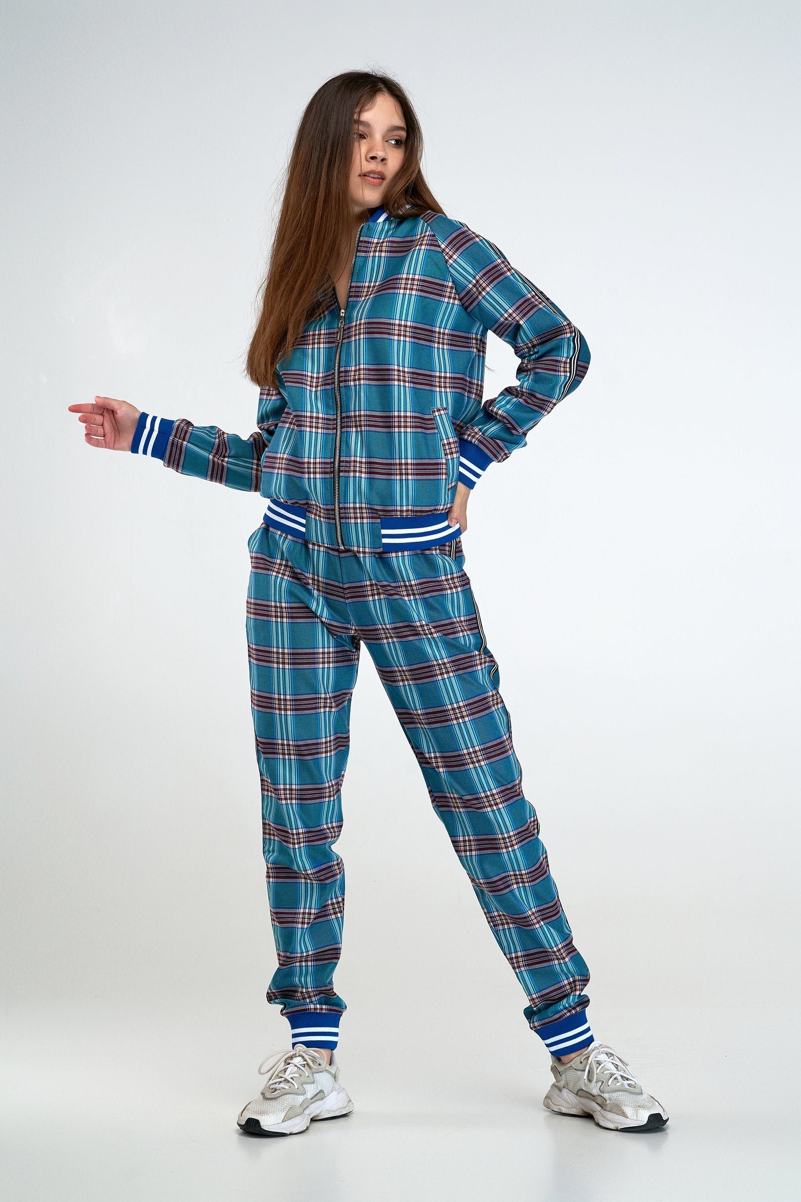 Women's Tartan Tracksuit Women Sport Suit Check Plaid Etsy