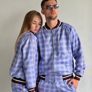 Conjunto de chándal de tartán de pareja a juego, el chándal de caballeros, tartán de caballeros, chándal de tartán, chándal a cuadros, conjunto de chándal de pareja