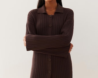 Two-piece Cotton Matching Set Knit Loungewear Set Knitwear Knitted Suit Lounge Set Cardigan & Palazzo pants Women's Warm Cozy Knit Suit