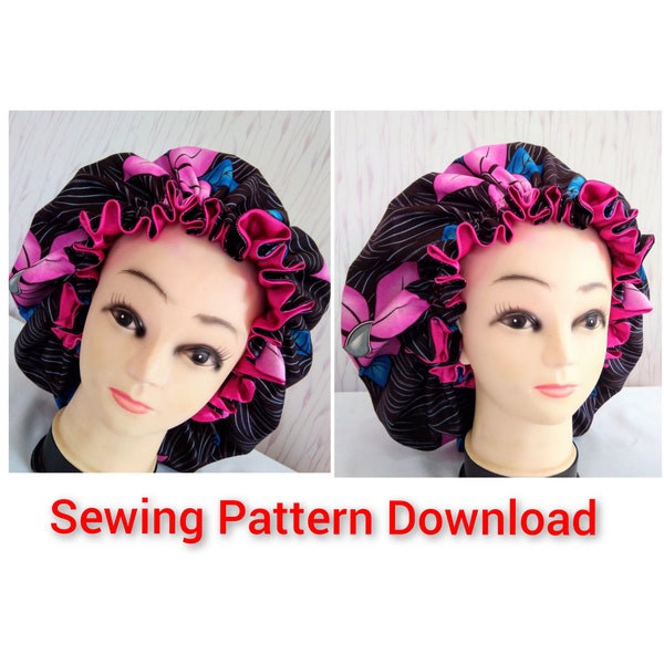 PDF Sewing Pattern for Bonnet / Satin Hair Sleeping Hat / Sleep Cap / Adult Size / Instant Digital Download with Video Tutorial