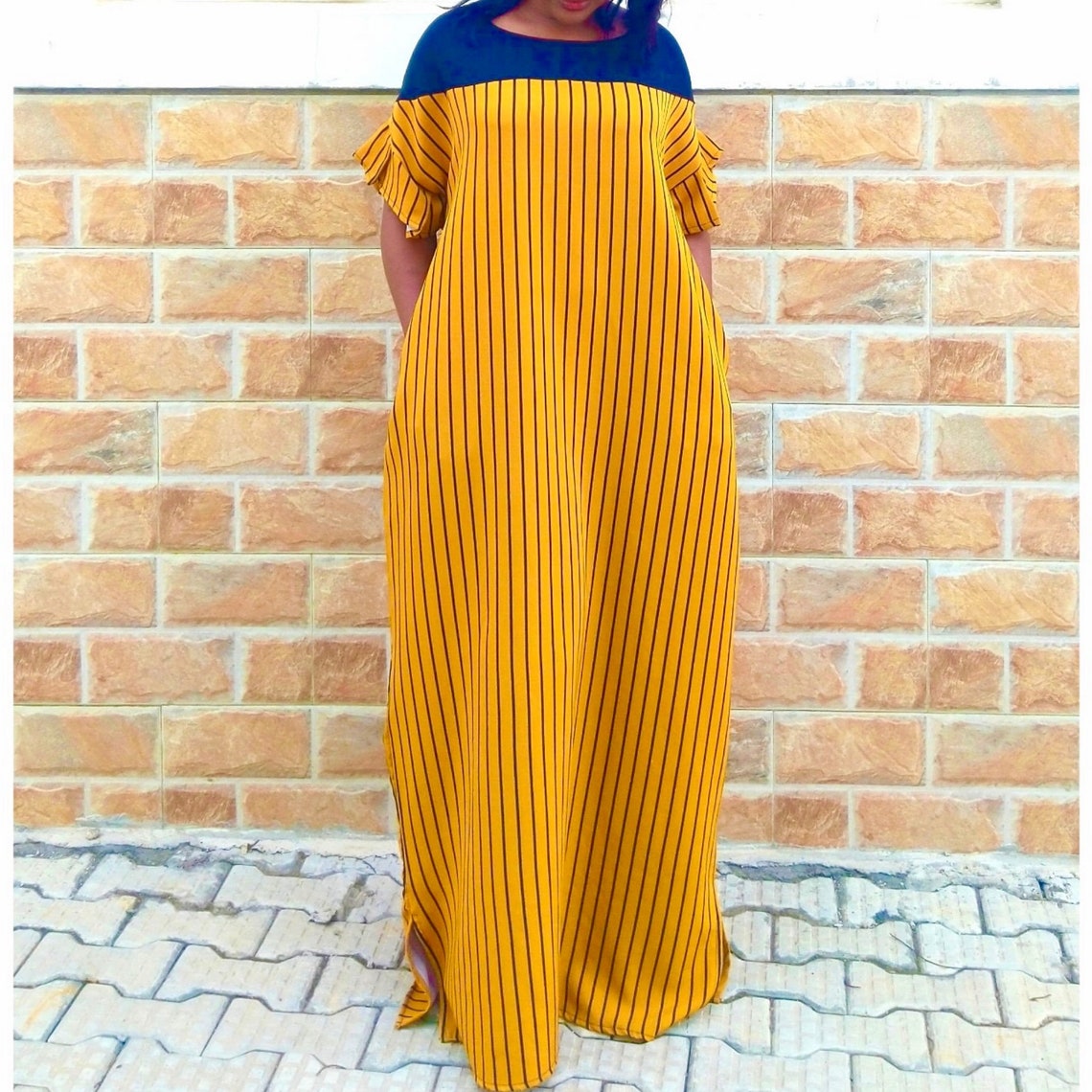 Yoke Maxi Dress With Flared Cuffs and Side Pockets PDF Sewing Etsy